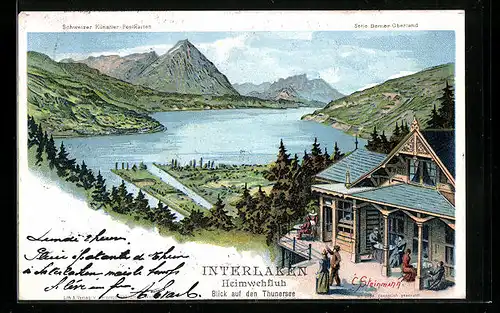 Künstler-AK C. Steinmann, Nr. 2056: Interlaken, Heimwehfluh mit Blick auf Thunersee