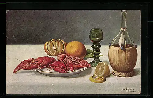 Künstler-AK Alfred Schönian: Stllleben eines gedeckten Tisches