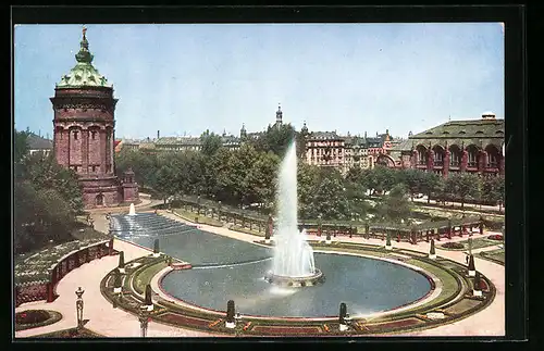 AK Mannheim, Friedrichsplatz mit Umgebung aus der Vogelschau