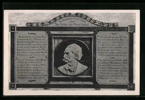 AK Dürkheim, Gedenktafel des Winzer-Vereins für Eduard Jost, Portrait und Liedtext