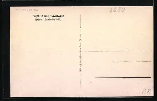 AK Saarlouis, Ortsansicht vom Flugzeug aus