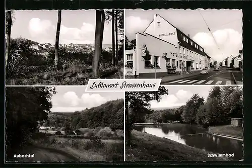 AK Strassenhaus, Ortsansicht, Hotel zur Post, Schwimmbad