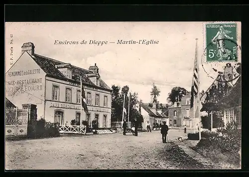 AK Martin-l`Église, Strassenpartie mit Cafè-Restaurant Victor Ecourt