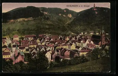 AK Geislingen /Steige, Ortsansicht mit Bergen