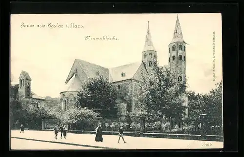 AK Goslar i. H., Neuwerkkirche mit Strasse