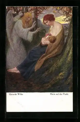 Künstler-AK Schutzengel, Maria auf der Flucht nach Heinrich Wilke