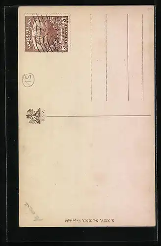 Künstler-AK sign. R. Brothers: Mädchen mit Lorgnette sitzt im Stuhl in Erwartung des Charmeurs