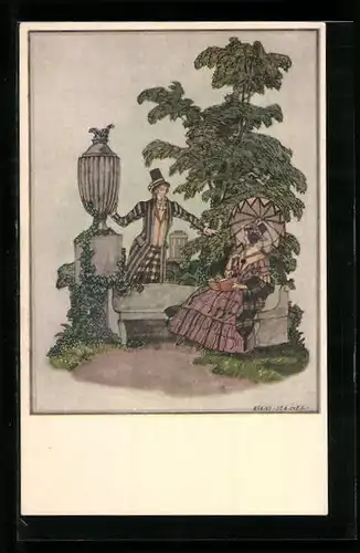 Künstler-AK sign.Bernd Steiner: Paar in einem Park