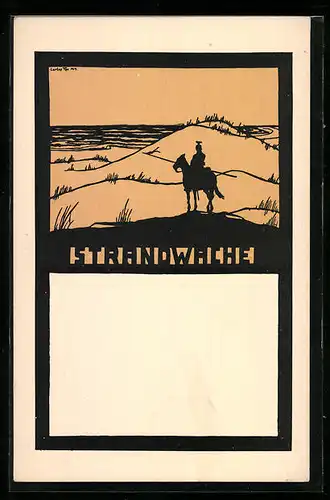 Künstler-AK sign. Tipo: Strandwache, Ulan, Silhouette