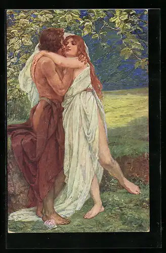 Künstler-AK sign. Prof. Jos. Mandl: Ein Märchen, Zwei halbnackte in inniger Umarmung