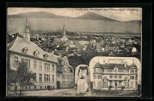 AK Ihringen am Kaiserstuhl, Schule, Schloss Lilienhof, Ortsansicht