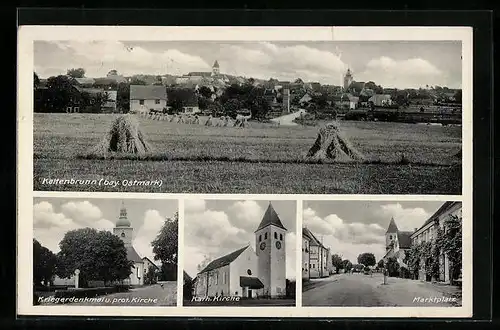 AK Kaltenbronn /Bay. Ostmark, Ortsansicht vom Feld aus, Marktplatz, Kirchen
