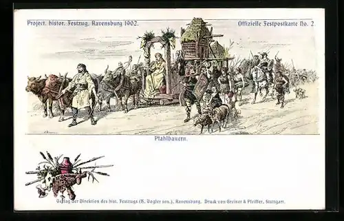 Künstler-AK Ravensburg, Project histor. Festzug 1902, Pfahlbauern