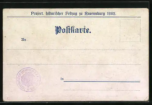 Künstler-AK Ravensburg, Project. histor. Festzug 1902, Zugsherold, Renntierjäger