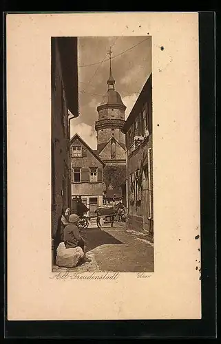 AK Freudenstadt, Strassenpartie mit Kirche