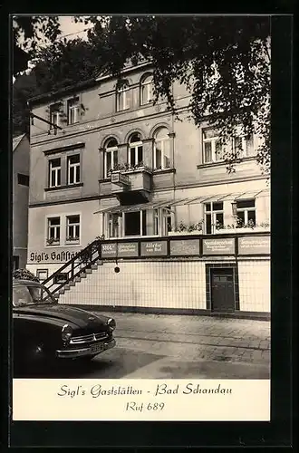 AK Bad Schandau, Sigls Gaststätten im Sonnenlicht