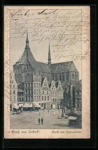 AK Rostock, Markt mit Marienkirche