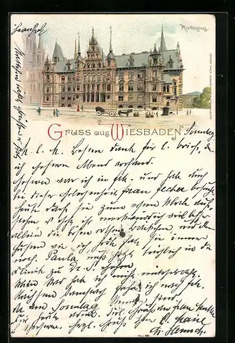 Lithographie Wiesbaden, Partie am Rathaus