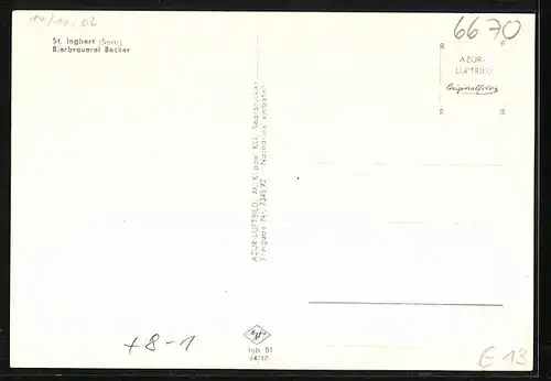 AK St. Ingbert /Saar, Bierbrauerei Becker aus der Vogelschau