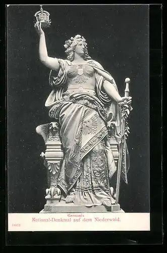 AK Rüdesheim am Rhein, Germania vom National-Denkmal auf dem Niederwald