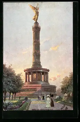 Künstler-AK Berlin-Tiergarten, Die Siegessäule