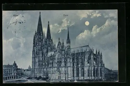 AK Köln /Rh., Dom bei Vollmond