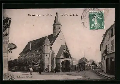 AK Maurecourt, L`Eglise et la Rue de Paris