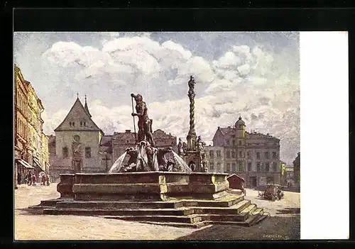 Künstler-AK Olomouc, Wilsonovo nám. s kasnou Neptunovou