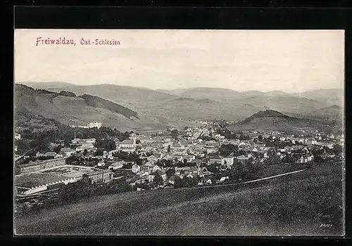 AK Freiwaldau, Celkovy pohled, Panorama mit Ort und Umgebung