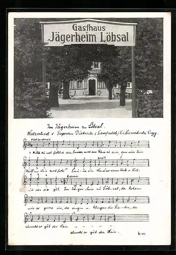 AK Löbsal, Gasthof zum Jägerheim am Golkwald, Liedtext und Noten