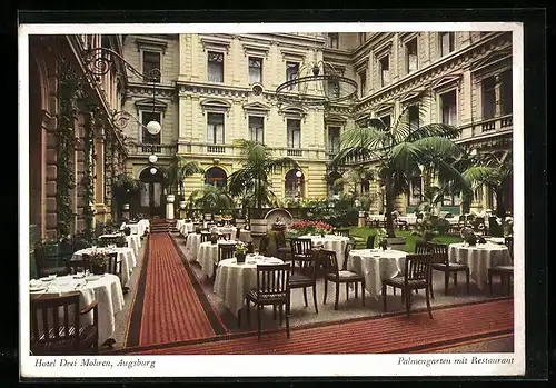 AK Augsburg, Hotel Drei Mohren, Palmengarten mit Restaurant