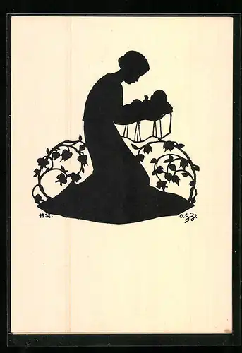 Künstler-AK Mutter hält ihr Kind im Arm, Scherenschnitt