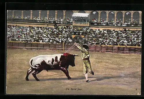 AK Stierkämpfer plaziert Doppelstich am Stier