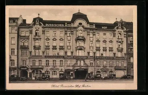 AK Berlin, Hotel Russischer Hof in der Georgenstr. 21-22, Strassenansicht