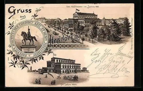 Lithographie Hannover, Hoftheater im Jahr 1852 und 1898