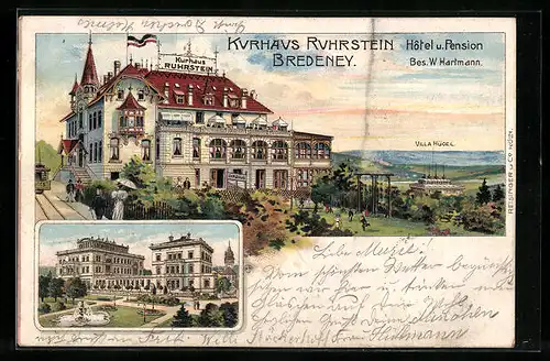 Lithographie Bredeney, Hotel Kurhaus Ruhrstein, Villa Hügel