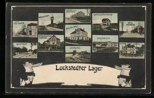 Passepartout-AK Lockstedter Lager, Hotel Kaiserhof, Hotel Stadt Hamburg, Bahnhof, Wasserturm