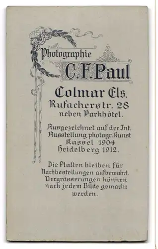 Fotografie C. F. Paul, Colmar, Rufacherstr. 28, Hübsches Mädchen mit grosser Schleife im Haar