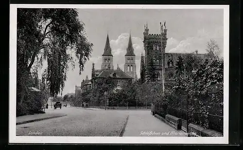 AK Landau, Schlösschen und Marienkirche