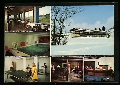 AK Wolfsried / Oberstaufen, Hotel-Gaststätte-Kegelbahn mit Bar, Kamin-und Tagungsraum, Schwimmhalle, Spielräume