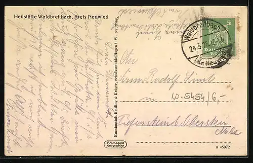 AK Waldbreitbach Kreis Neuwied, Blick zur Heilstätte