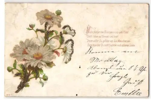 Glitzer-Perl-AK Weisses Blumengesteck