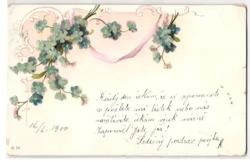 Glitzer-Perl-AK Veilchen mit Schleife