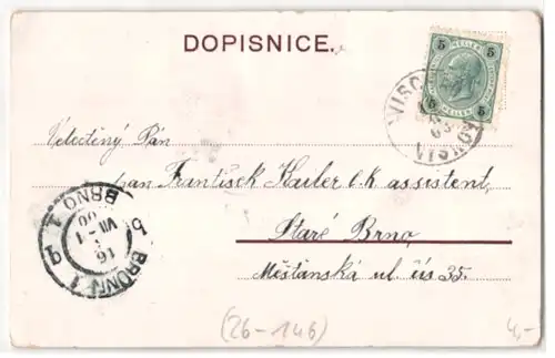 Glitzer-Perl-AK Veilchen mit Schleife