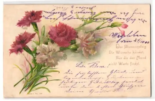 Glitzer-Perl-AK Weisse und rote Nelken