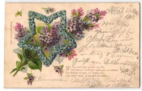 Glitzer-Perl-AK Blumenstern aus Veilchen