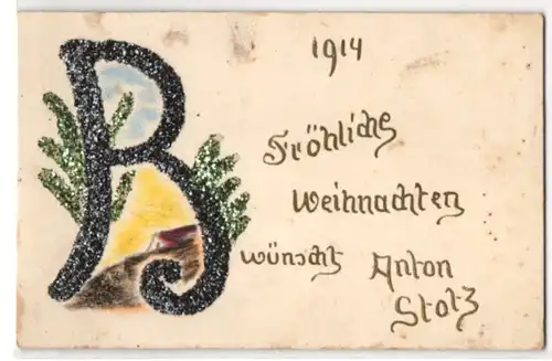 Glitzer-Perl-AK Weihnachtsgruss, Glitzer-Buchstabe