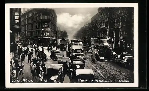 AK Berlin, Blick in die Potsdamer Strasse und Linkstrasse, Berliner Verkehr