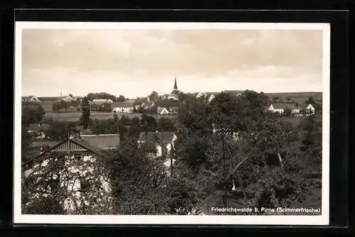 AK Friedrichswalde bei Pirna, Ortspanorama mit Blick zur Kirche