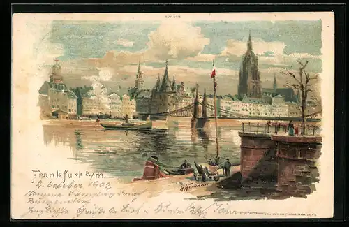 Lithographie Frankfurt a. M., Panorama im Sonnenschein